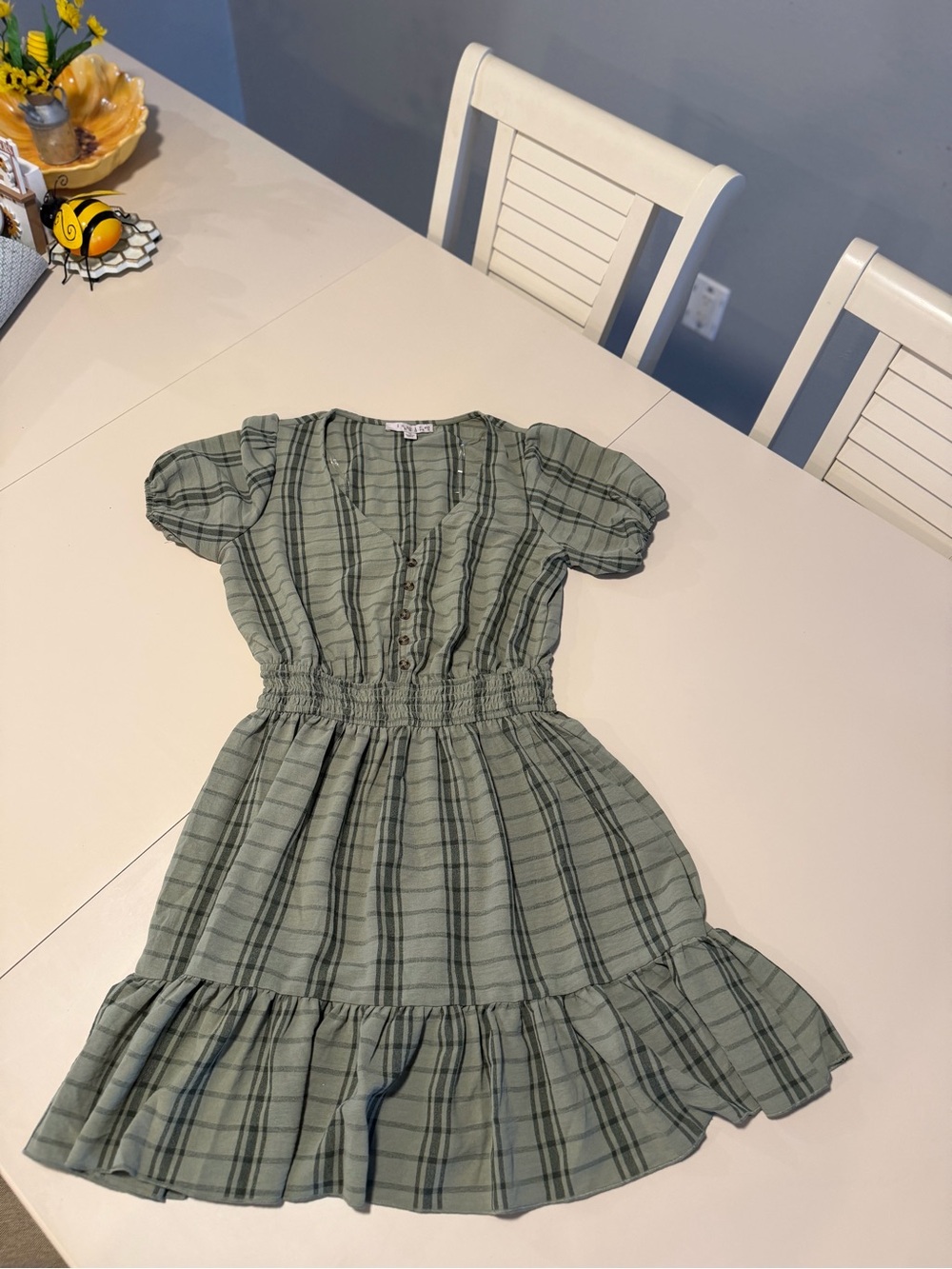 Inspired Hearts Women's Plaid Tiered Dress In Olive Size small